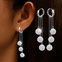 Fashion Ear Cuff Earrings for Women, 3-Line Drop Earrings with Rhinestones, Shamballa Ear Cuffs One Size