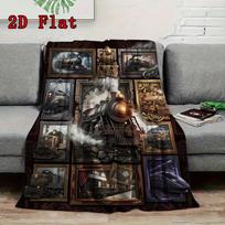 Steam Train Art Rug 2D Flat Pattern Flannel Blanket, High quality All Seasons, Home Decor, Warmth and Comfort, Perfect for Christmas Gifts. 80cm x 120cm