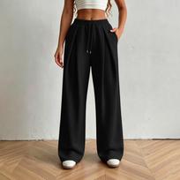 Women's High Waist Drawstring Jogger Pants, Elastic Waist, Color with Pockets, Sporty Casual L