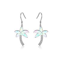 Tropical Palm Tree Opal Drop Earrings - Iridescent Opal Fronds & CZ Trunk Design | Vacation-Chic Daily Jewelry Bulk Gifts