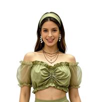 Women's Off Shoulder Mesh Puff Sleeve , Blouse for Oktoberfest Costume Party L