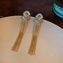 Europe and America Cross Border Zircon Simple Tassel Ear Clip Non-Pierced Fashion Exaggerated Earrings Light Luxury High-Grade