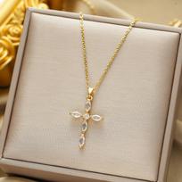 Trendy Micro-Inlaid Cross Necklace - Light Luxury Titanium Steel Clavicle Chain for Women