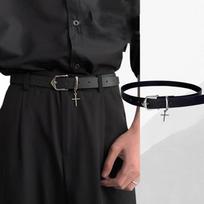 Punk Cross Pendant Jean Pants Belt Fashion Retro Men Woman Waist Strap Pu Leather Metal Pin Buckle Hip Hop Waistband 1PC