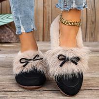 Women's Fashionable Comfortable And Soft Home Indoor Furry Shoes One Foot Casual Cotton Women Shoes Platform Wedge Heels Casual 36