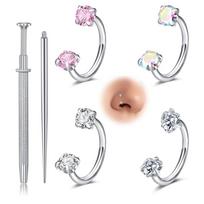 6Pcs C-shaped Nose Rings Set Stainless Steel Zirconium Stones Earrings Horse Shoe Hypoallergenic Nose Hoops Women Jewelry