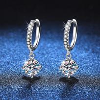 Sterling D-Color Moissanite Drop Earrings With Pt950 Plating Classic Four-Prong Setting Geometric Round Design 925 Sterling Silver