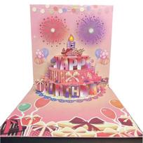Light and Sound Birthday Greeting Cards 3D Cake Greeting Card Musical Happy Birthday Card for Women Men Kid Birthday beige
