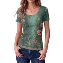 Women's Retro Floral Square Neck Short Sleeve Top - Fitted Vintage Print Blouse, Cute Casual Wear for Summer Outfits L