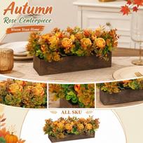 Artificial Roses Fall Centerpiece, Home Dining Table Floral Decoration, Realistic Silk Flowers, 4 Stems One Size