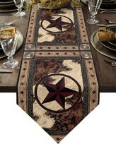Brown Western Texas Map Linen Table Runners Retro Rustic Dresser Scarf Table Decor Family Kitchen Dinning Wedding Party Decor 150x33cm