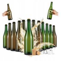 30x Glass Bottle for Champagne, Cider, Kombucha 750 ml AGGLOMERATED CORK
