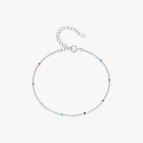 Female Fine Jewelry Accessories 925 Sterling Silver Sweet Candy Thin Beaded Bracelet Colorful Rainbow Enamel Bracelet for Women