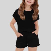 Girls Plain Short Sleeve Top and Shorts Set Casual Stylish Two Piece Outfit 120