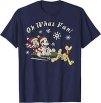 Hot Fashion Casual Disney Mickey Minnie and Pluto Oh What Fun Christmas Sled T-Shirt S-4XL Summer M