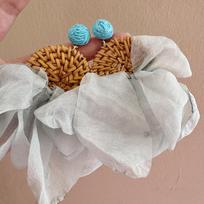 Summer Pretty Smart Earrings Seaside Vacation Super Fairy Raffia Chiffon Petal Tassel Exaggerated Atmospheric Versatile Fashion Studs
