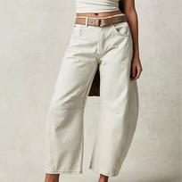GMXIA Fashion Casual Women's Baggy Wide-leg Mid-rise Washed Denim Pants S balta