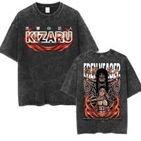 Attack on Titan Eren Yeager x KIZARU Vintage Washed Oversized T-Shirt | Unisex Anime Streetwear Tee L