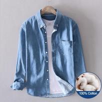 Autumn Cotton Men's Denim Shirt Casual Male Long-sleeved Shirts Street Japanese Fashion Slim Clothes Light Blue Black M