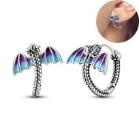 Thai Silver Plated Dragon Wing Earrings for Men and Women Hip Hop Daily Party Drop Resin Studs
