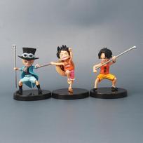 3Pcs/Lot 10cm Anime One Piece Luffy Ace Sabo PVC Action Figurine With Stick PVC Action Figure Model Toys Dolls Kids Presents gray