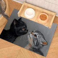 Pet Food Mat Cat Pattern Absorbent Pad Double Cat Realistic Illustration Waterproof Pet Bowl Mat for Cat Dog Feeding Area (as the picture,30x40cm)