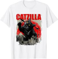 Catzilla Camiseta Casual Funny Cat Lover Kitten Kitty Short Sleeve T-Shirt Pet Lover Tee Cotton Shirt S įvairiaspalvis