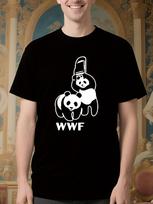 WWF Panda Print Tshirt - Black Casual Round Neck Tee with... S brown