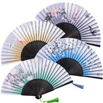 4One Pack Chinese-style hand-held floral folding fan Handheld bamboo fan with Tassel Women's Hollowed-Out Handheld Folding Fan Ball Party Wedding 4Pieces