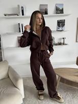 European and American cross-border casual cotton-containing women's clothing solid color long-sleeved zipper cardigan hooded sweater lace-up waist S