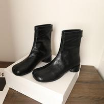 Skinny boots women's new early autumn and winter fried street round head small ankle short boots retro pleated Martin boots 35