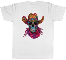 Mexican Sugar Skull Mens T-Shirt Cowboy Hat with Scarf Tee Gift XXL