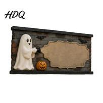 Solid Wood Hanging Plaque Glowing Ghost Pumpkin Wall Sign Family Name Door Hanger Decor Waterproof Three Dimensional Relief Resin Halloween Sign for