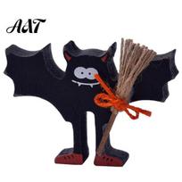 Wood Halloween Farmhouse Decor Wooden Table Sign, Cute Ghost Witch Hat Bat Freestanding Tiered Tray Ornament, Rustic Tabletop Block Sign for Home Desk C
