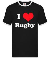 I Love Rugby - Mens Ringer - Union League 6 Player Nations Sport Ball XS