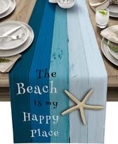 Ocean Beach Wood Grain Linen Table Runners Dresser Scarf Table Decor Reusable Kitchen Dining Table Runners Holiday Party Decor 150x33cm