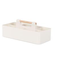 Multi-compartment Desk Organizer Wood Handle Plastic Divided Baskets Stackable Large Capacity Desktop Storage Case Cosmetics