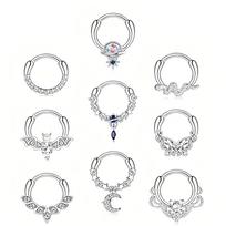 Fashionable and Elegant Stainless Steel Dangling Nose Ring & Earring Set, Unisex, Suitable for All Seasons 9-piece set