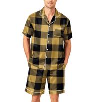 Men's Short Sleeve Button Down Pajama Set with Shorts Soft Sleepwear S-XXXXL L