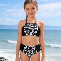 Girls Color Block Bikini Set, Two Piece Swimwear for Kids 10