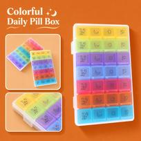 Clear with Lid - 28 Compartment Colorful Star Moon Design, Weekly Storage Box, Travel Case 17.510.72.5cm One Size