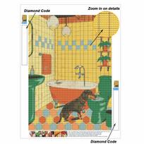 DIY 5D Diamond Painting Canvas Bathroom with Cute Dachshund Dog Relaxing Leisure Craft for Adults Wall Art Home Room Decor Round 20x30cm