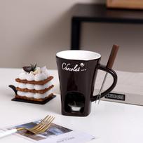 Ceramic Fondue Mug Set: Hot Pot, Chocolate & Cheese with Forks Standard Packaging