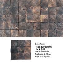 Retro Black Carbonized Pine Wood Mosaic Wall Decor for Cafes and Living Rooms