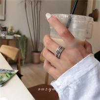 South Korea Dongdaemun 925 Sterling Silver Cross-Wrapped Retro Multi-Layer Women's Cold Style Thai Silver Open Ring Adjustable Opening