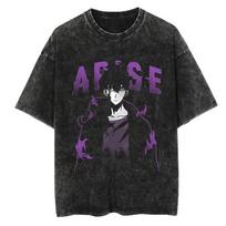 Anime Solo Leveling Sung Jin Woo Print Washed T Shirt Men Vintage T-shirts Oversized TShirt Harajuku Tops S