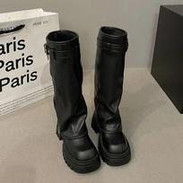 Madingi žiemos moteriški baikerių batai Madinga sagė Elegantiški moteriški platforminiai ilgo aulio ankle boots Atsitiktiniai moteriški iki kelių ankle boots 35 juoda