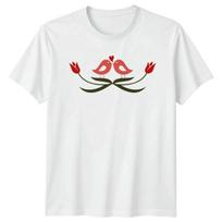 Kissing Love Birds Tulip Heart T-Shirt Anniversary Couple Romance Wedding S