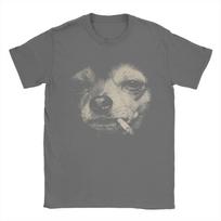 Dog Smoking Cigarette Funny Chihuahua Meme T-Shirt Summer Popular T Shirts Male Cotton Oversized Tees Short Sleeve Funny Tops XXL tamsiai pilka spalva