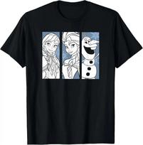Hot Fashion Disney Frozen Elsa Anna Olaf Character Panels T-Shirt S-4XL Four Seasons Gift M